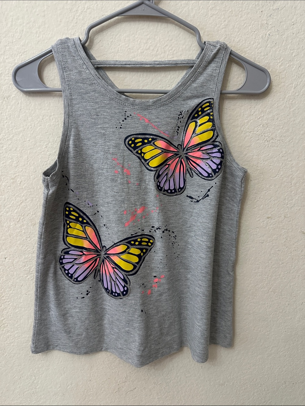 wonder nation Gray Tank with Bright Butterfly Print